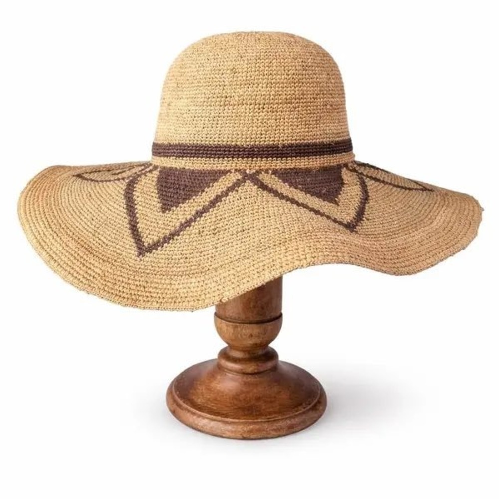 Angela & William‎ Sun Hat Tan Brown Raffia Wide Brim UPF 50+ Beach Resort READ
